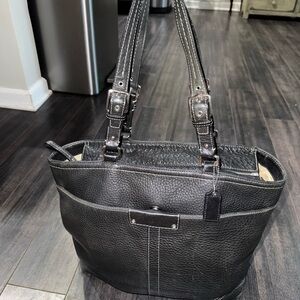 Coach Vintage Black Leather Tote Bag with Buckles